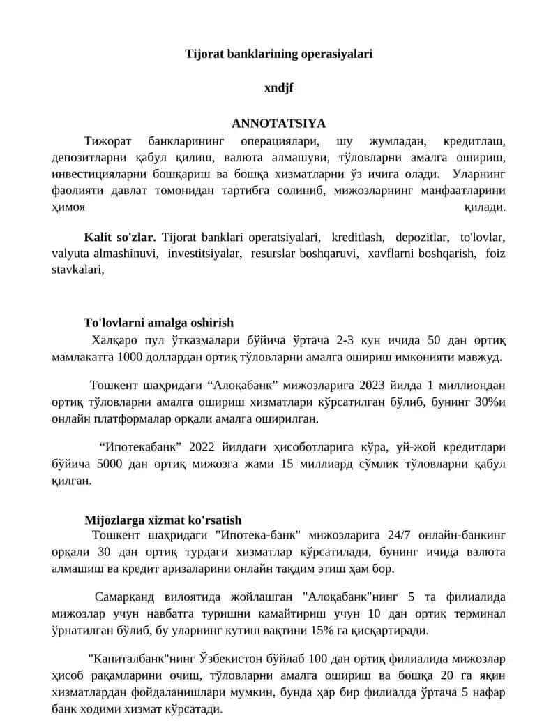 Tijorat banklarining operasiyalari 1