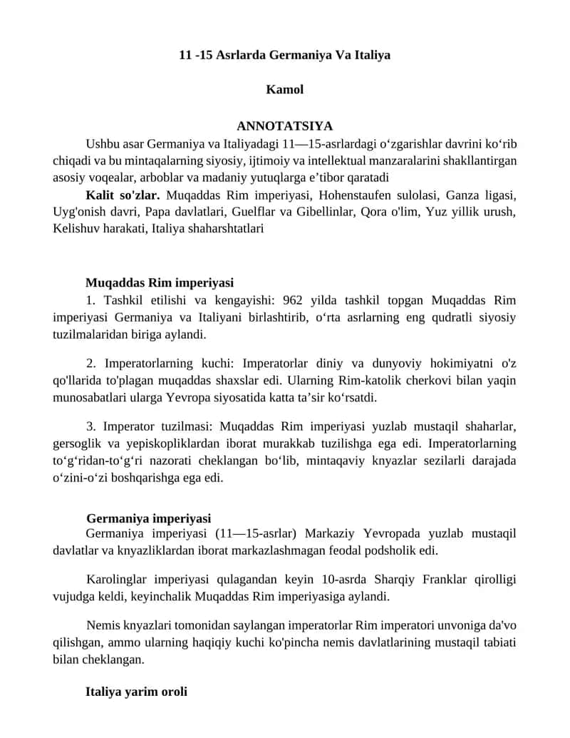11 -15 Asrlarda Germaniya Va Italiya 1
