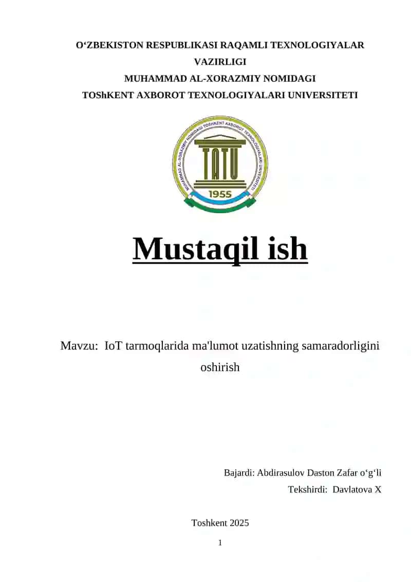 IoT tarmoqlarida ma'lumot uzatishning samaradorligini oshirish