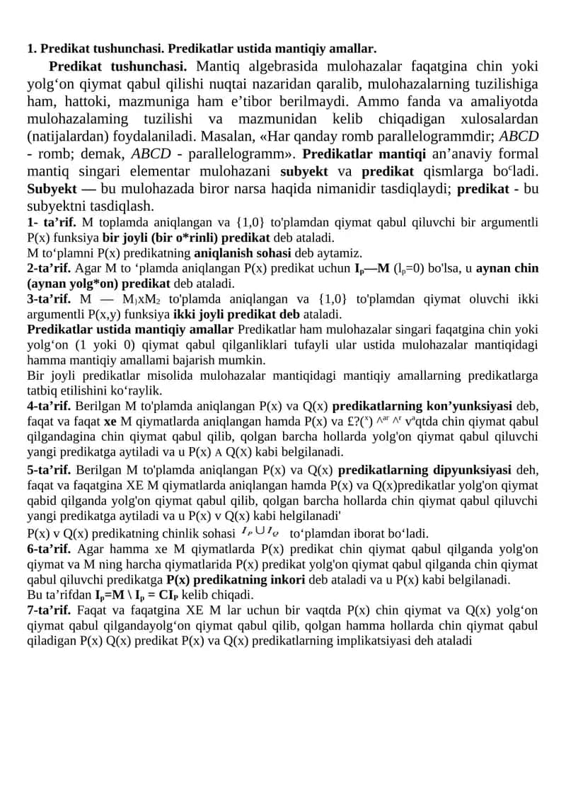 Predikat tushunchasi 1