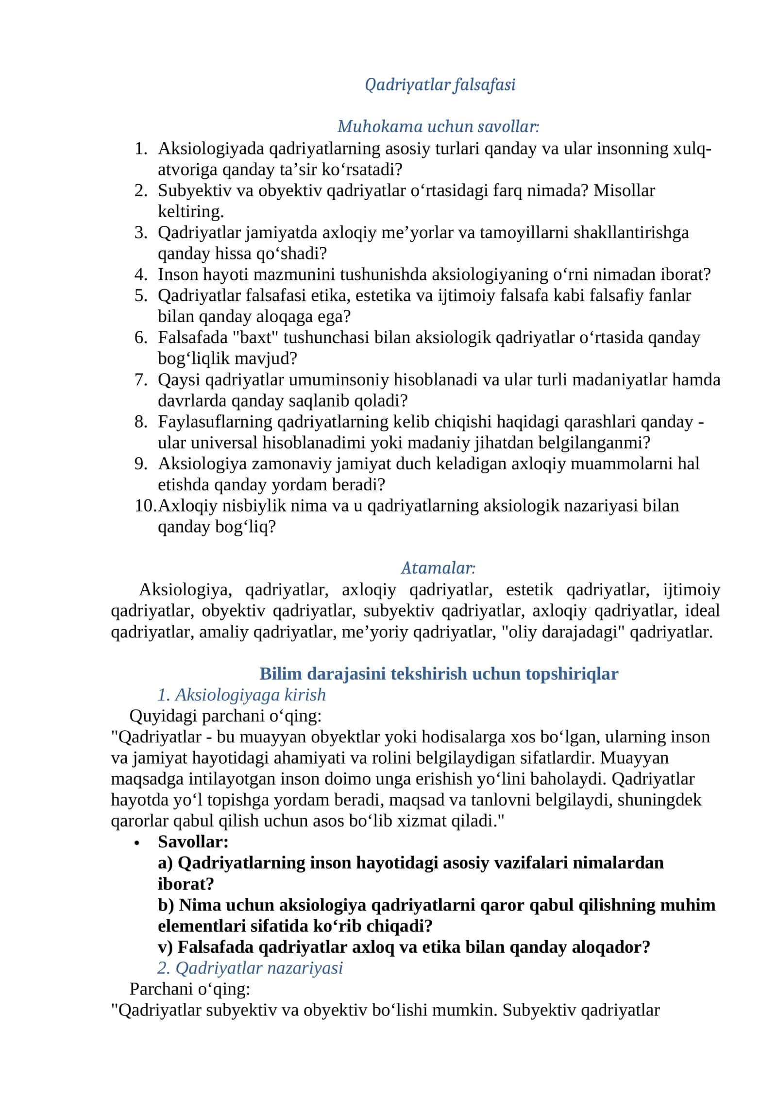 Qadriyatlar falsafasi 1