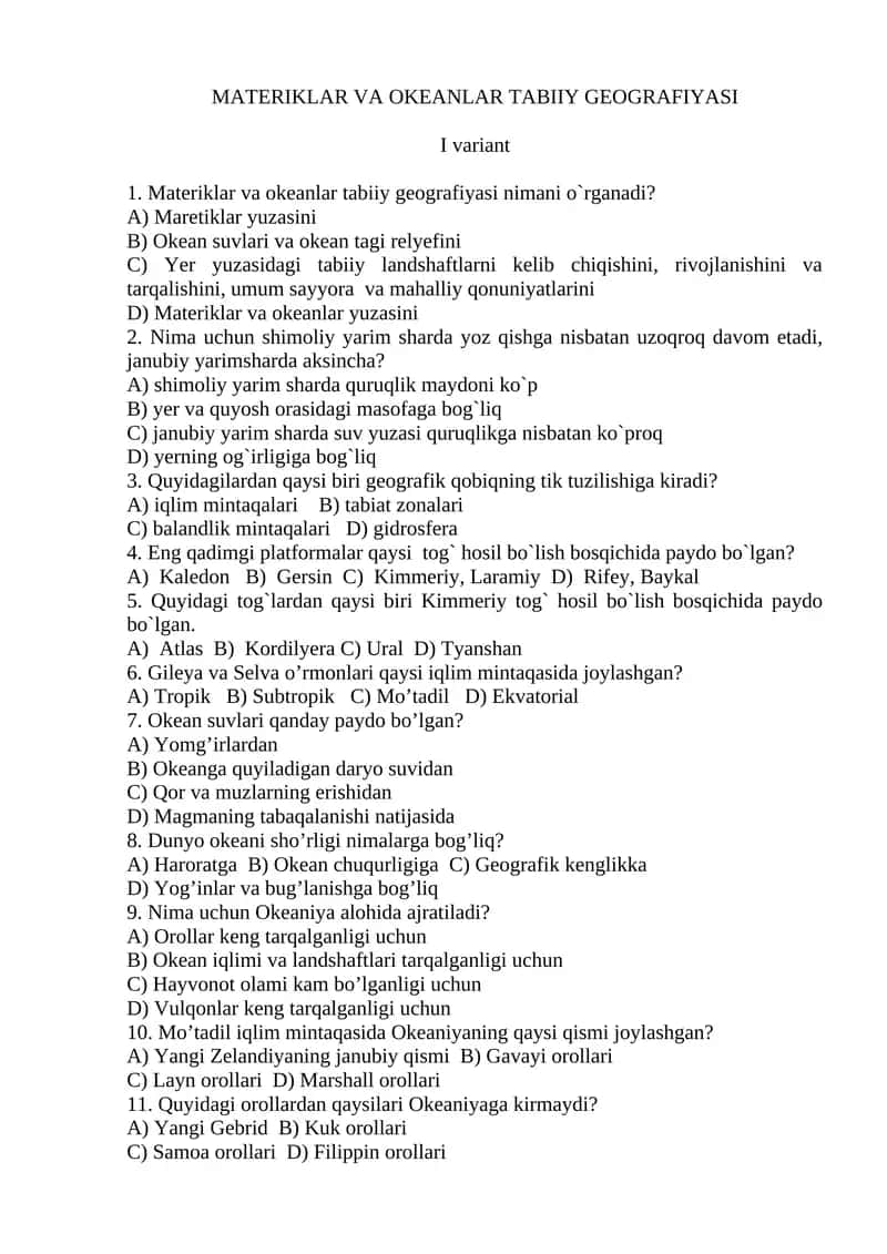 MATERIKLAR VA OKEANLAR TABIIY GEOGRAFIYASI 1