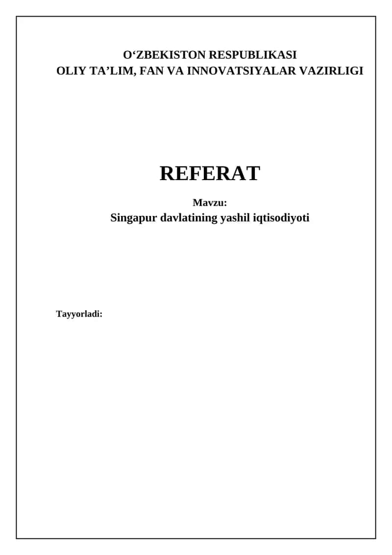 Singapur davlatining yashil iqtisodiyoti 1
