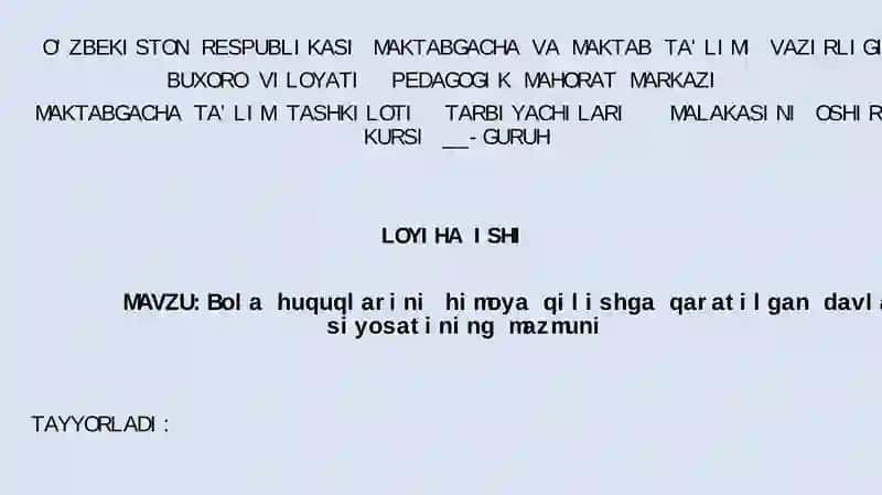 Bolahuquqlarinihimoyaqilishgaqaratilgandavlatsiyosat