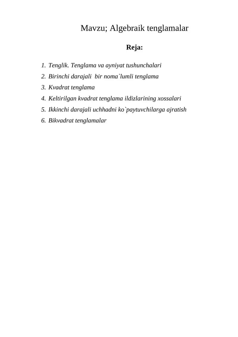 Algеbraik tеnglamalar 1