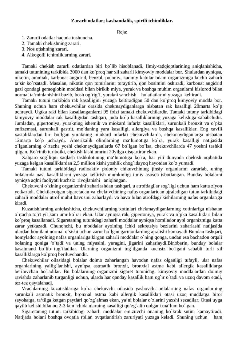 Zararli odatlar; kashandalik, spirtli ichimliklar 1