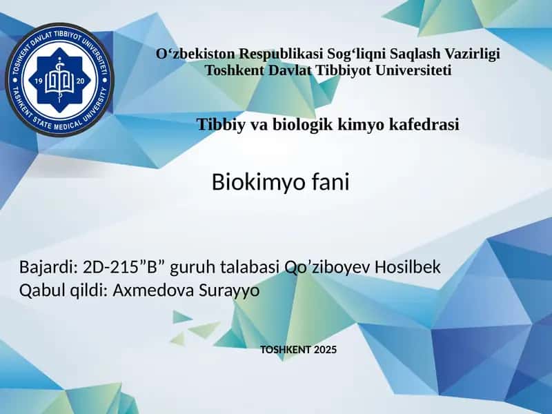 Biokimyo fani 1