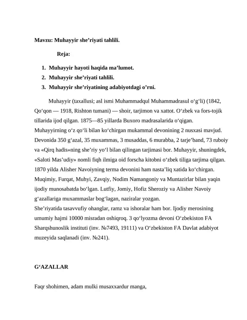 Muhayyir she’riyati tahlili 1