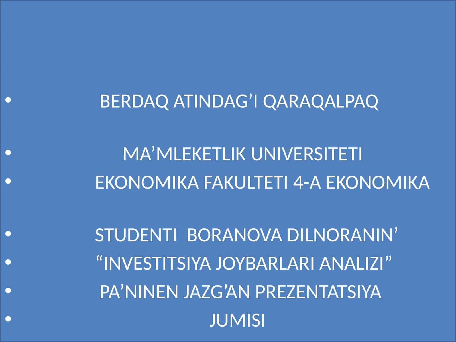 INVESTITSIYA JOYBARLARI ANALIZI 1