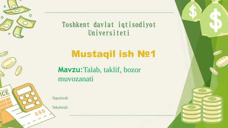 Talab, Taklif, Bozor Muvozanati 1