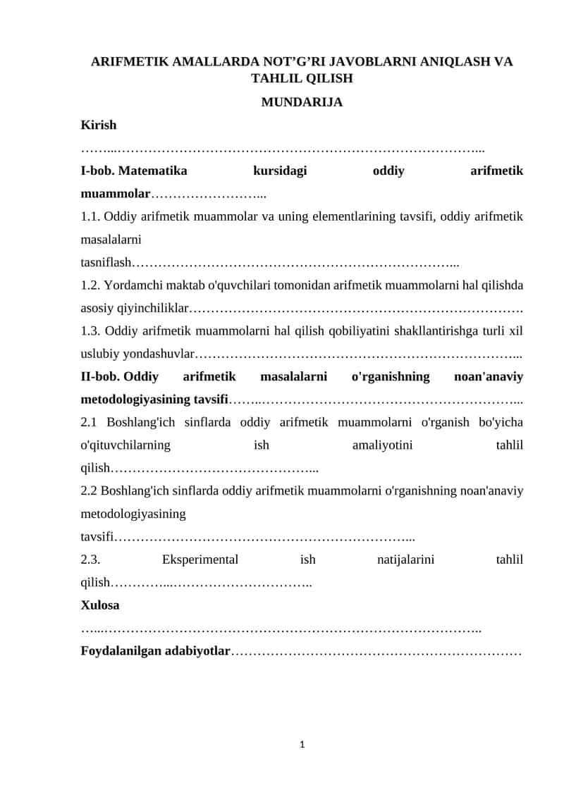Oddiy arifmetik muammolar 1