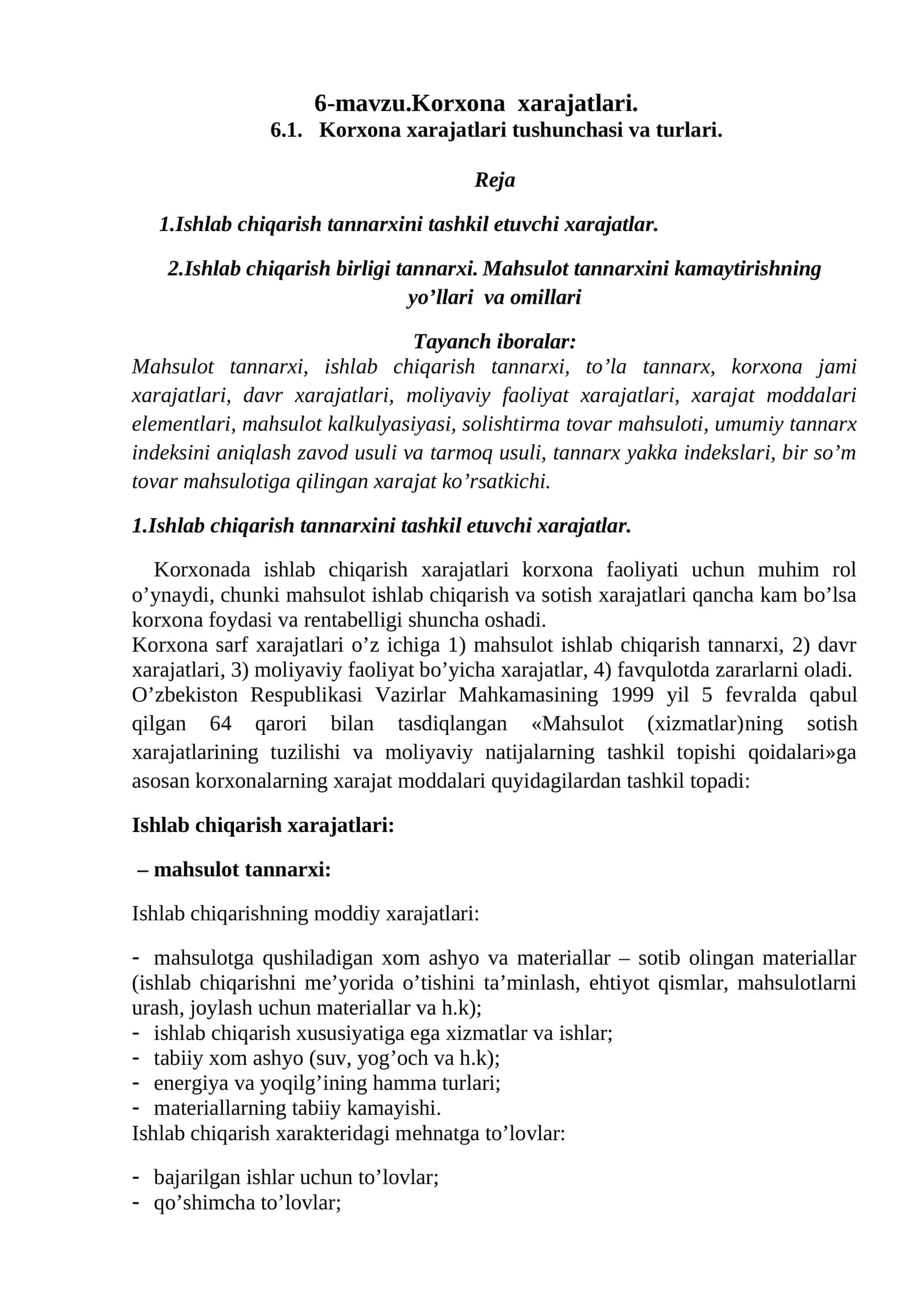 6-mavzu.Korxona xarajatlari 1