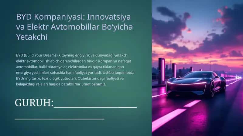 BYD Kompaniyasi: Innovatsiya va Elektr Avtomobillar Bo‘yicha Yetakchi 1