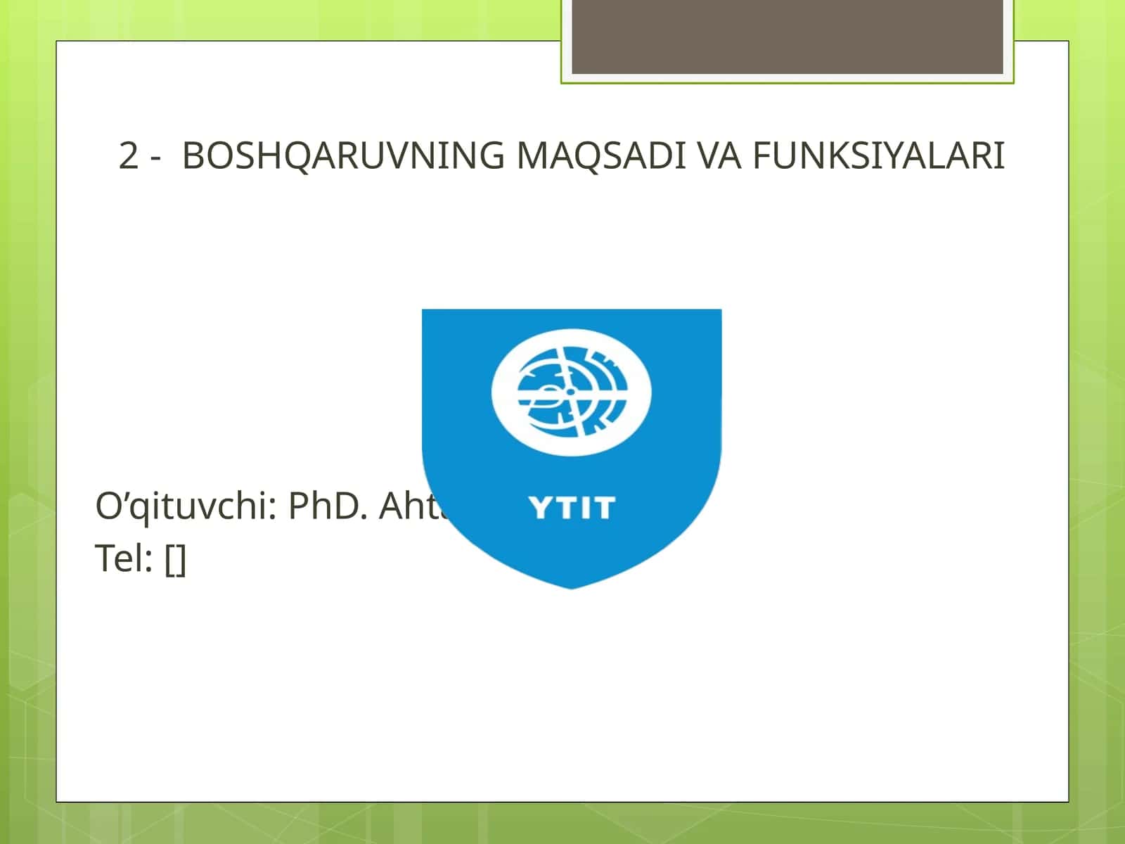 BOSHQARUVNING MAQSADI VA FUNKSIYALARI 1