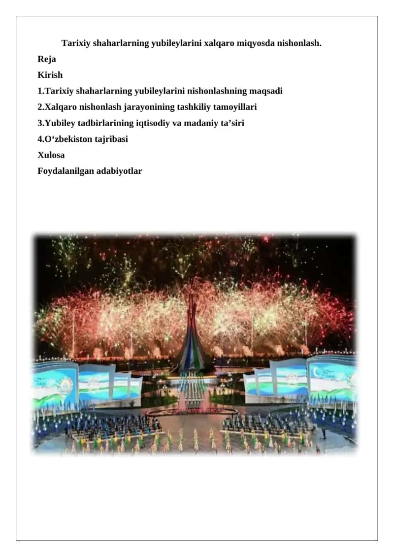 Tarixiy shaharlarning yubileylarini xalqaro miqyosda nishonlash 1