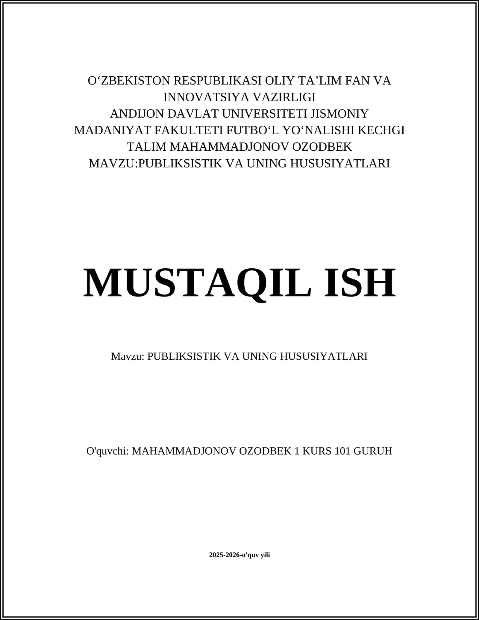 PUBLIKSISTIK VA UNING HUSUSIYATLARI 1
