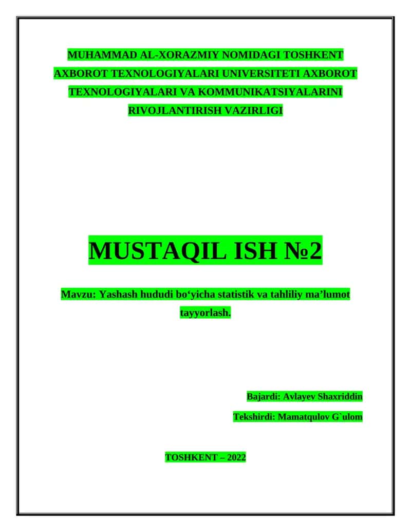MUSTAQIL ISH №2 1