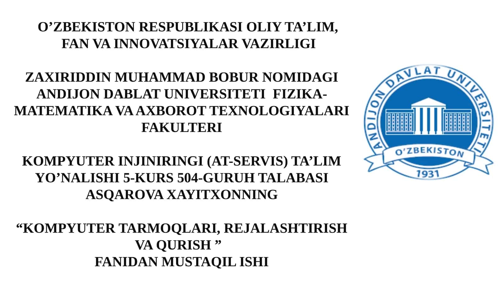 KOMPYUTER TARMOQLARI, REJALASHTIRISH VA QURISH 1