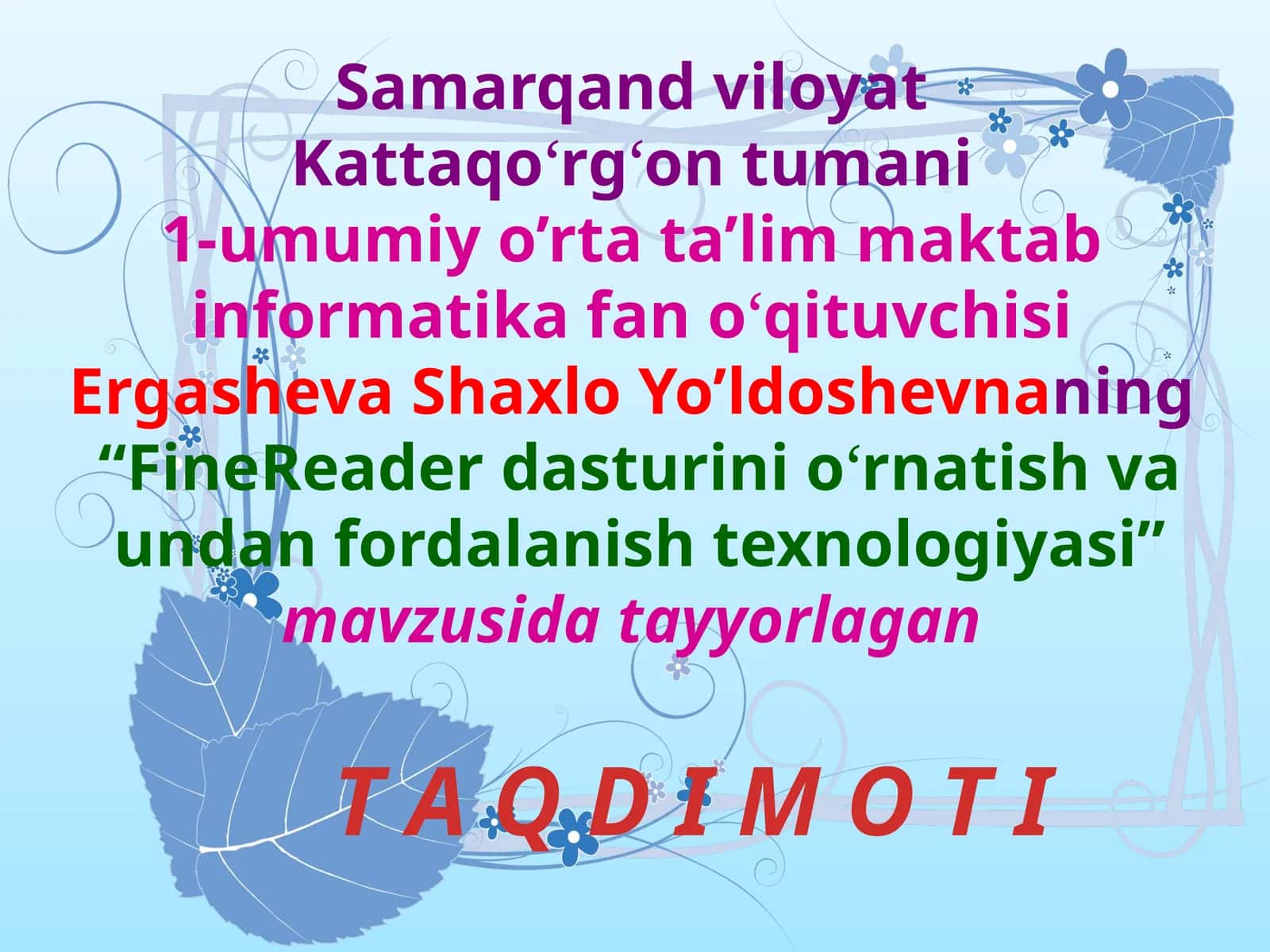 Informatika fanidan FineReader dasturini o'rnatish va undan foydalanish 1