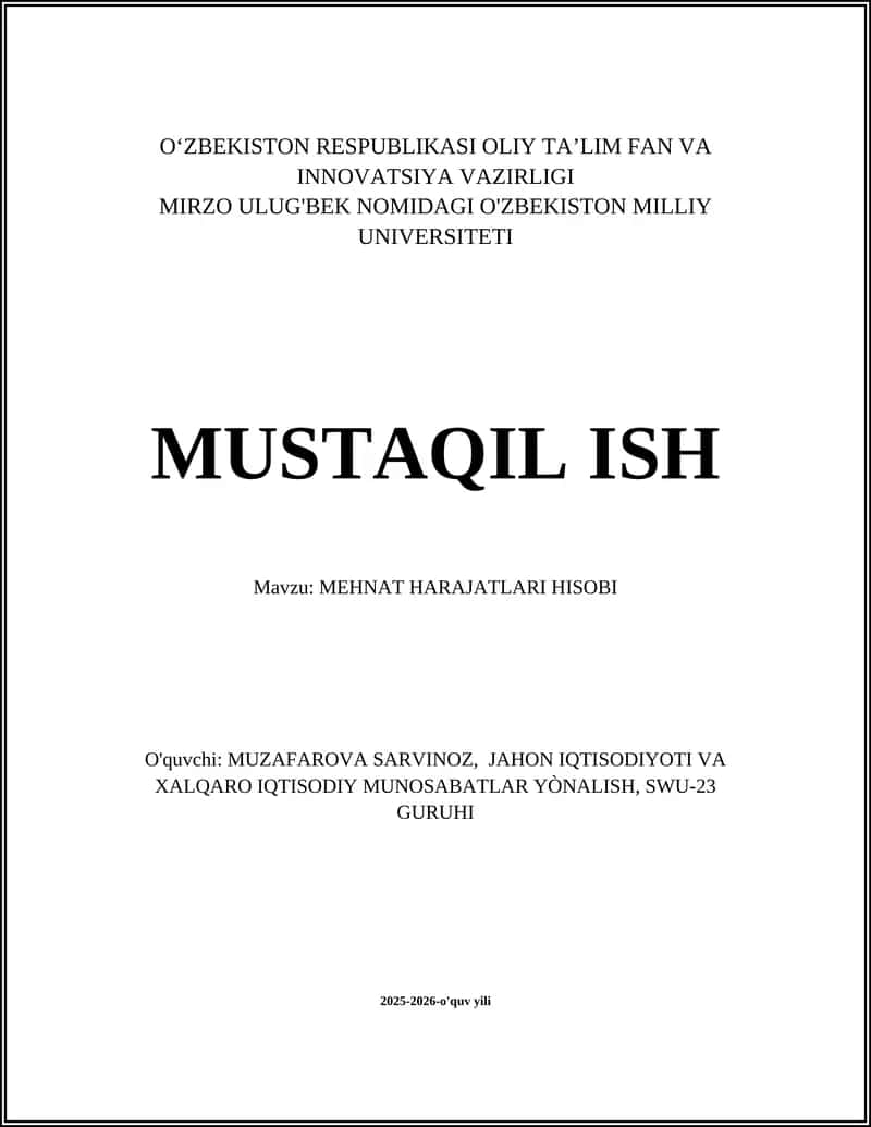 MEHNAT HARAJATLARI HISOBI 1