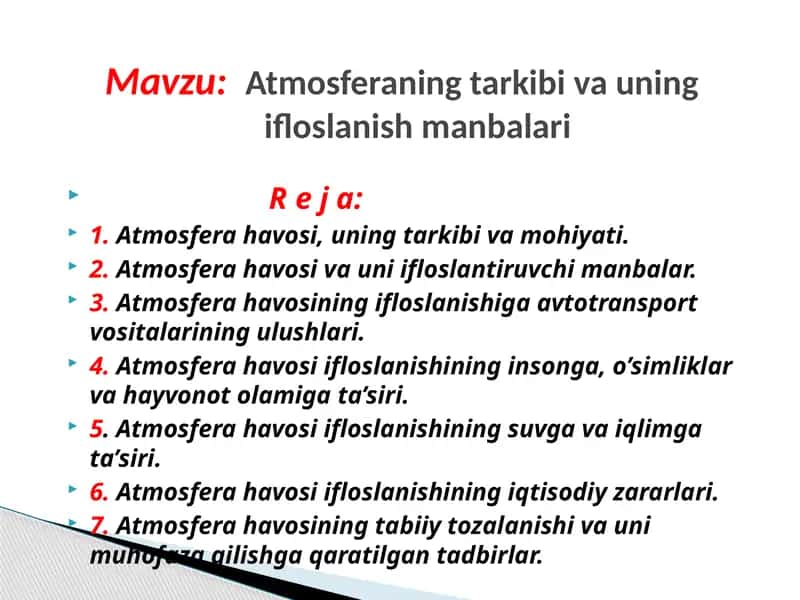 Atmosferaning tarkibi va uning ifloslanish manbalari 1