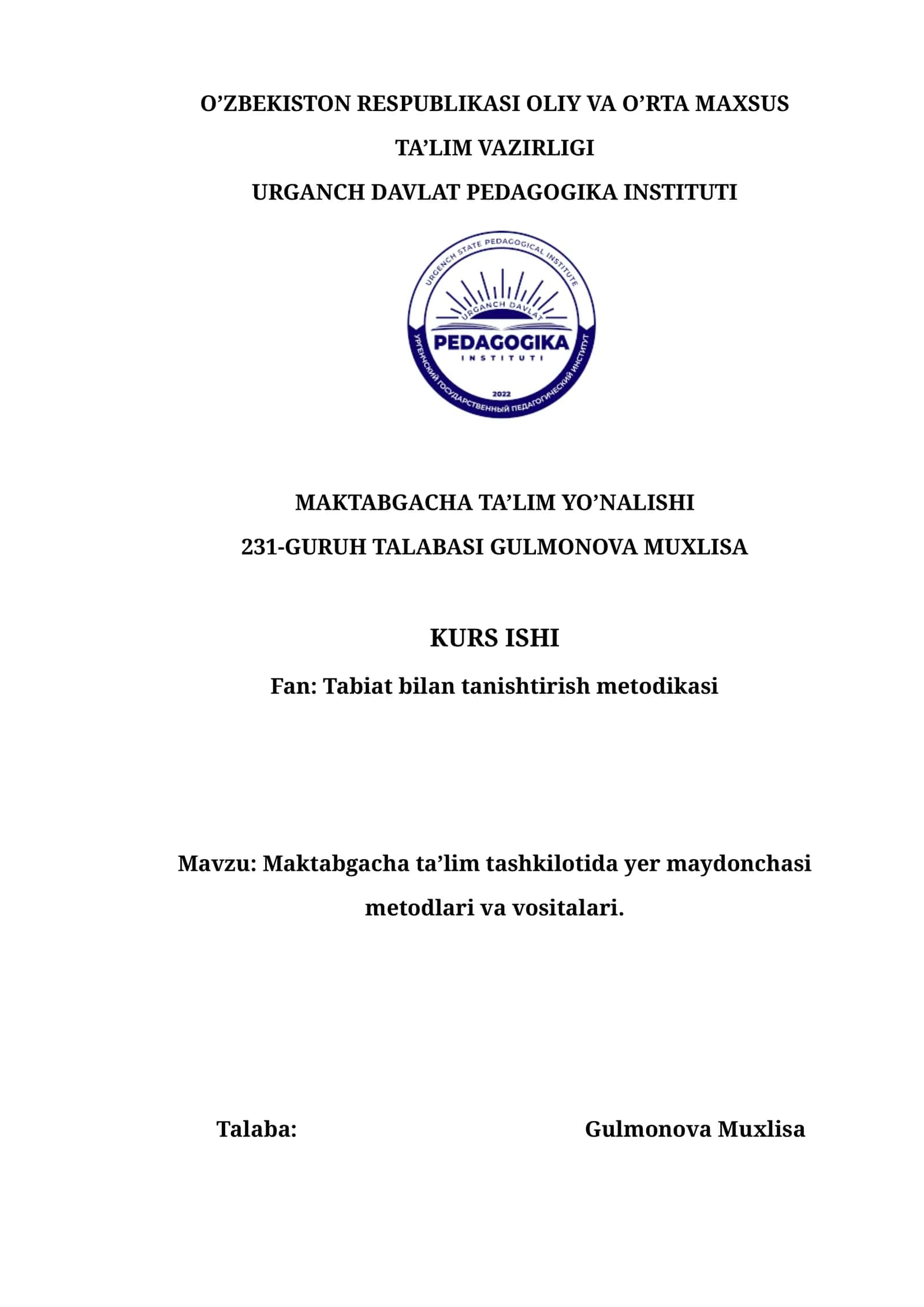 Maktabgacha taʼlim tashkilotida yer maydonchasi metodlari va vositalari 1