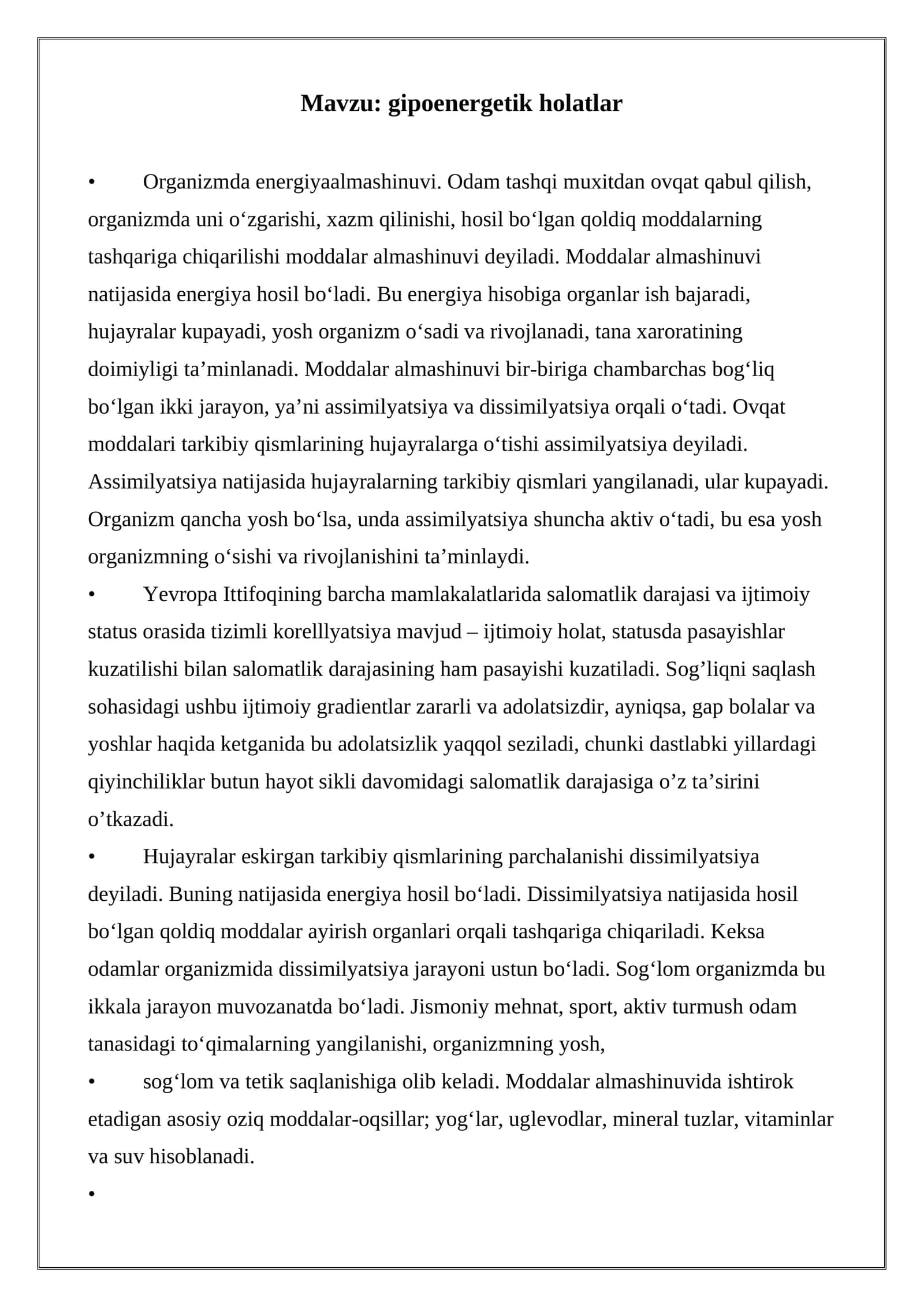 Gipoenergetik holatlar 1