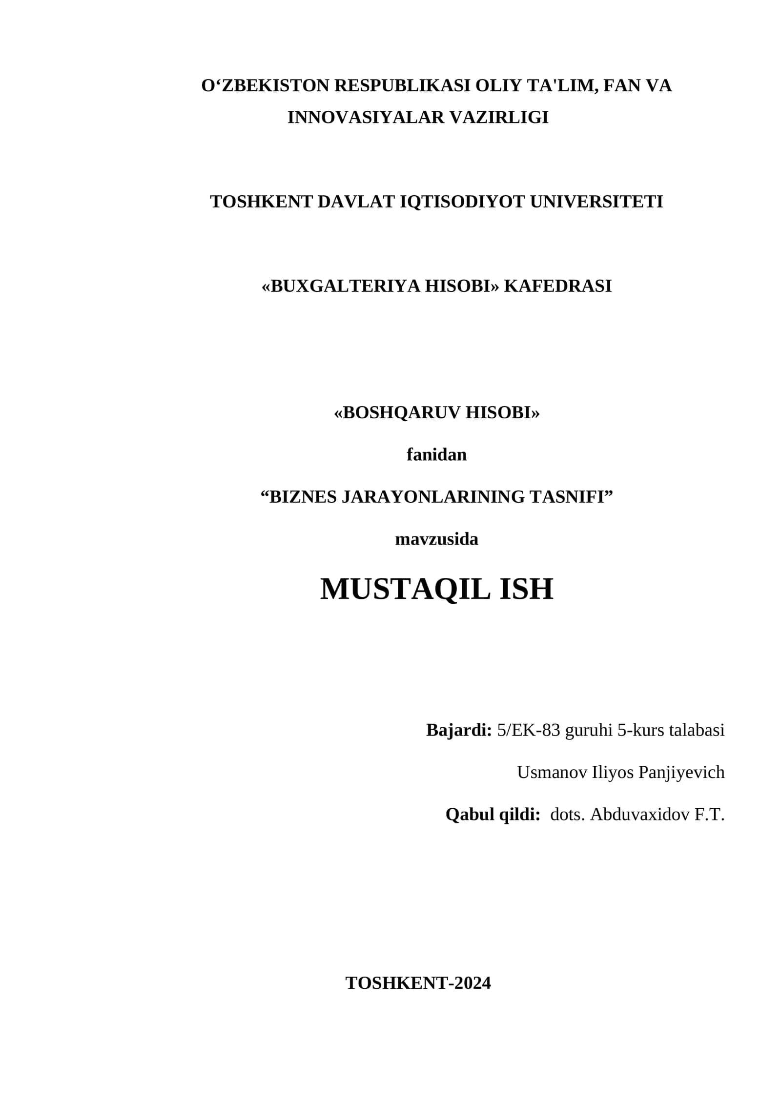 BIZNES JARAYONLARINING TASNIFI 1