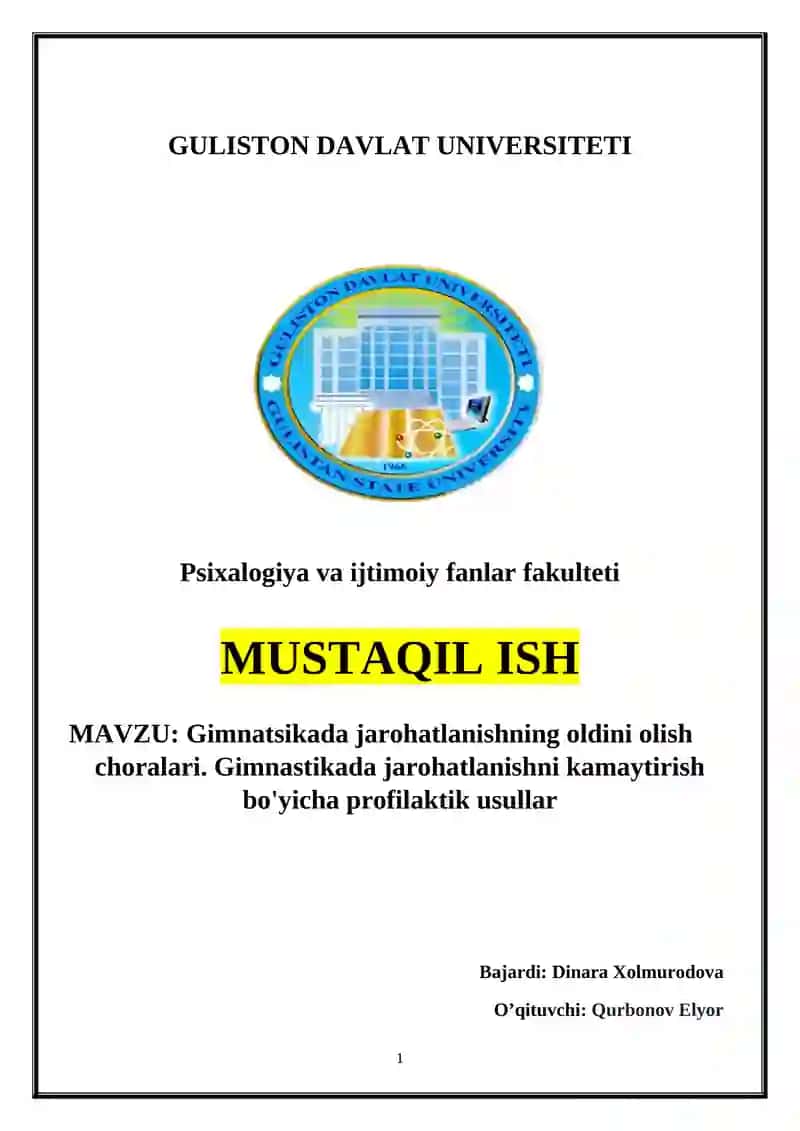 Gimnastikada jarohatlanishning oldini olish choralari