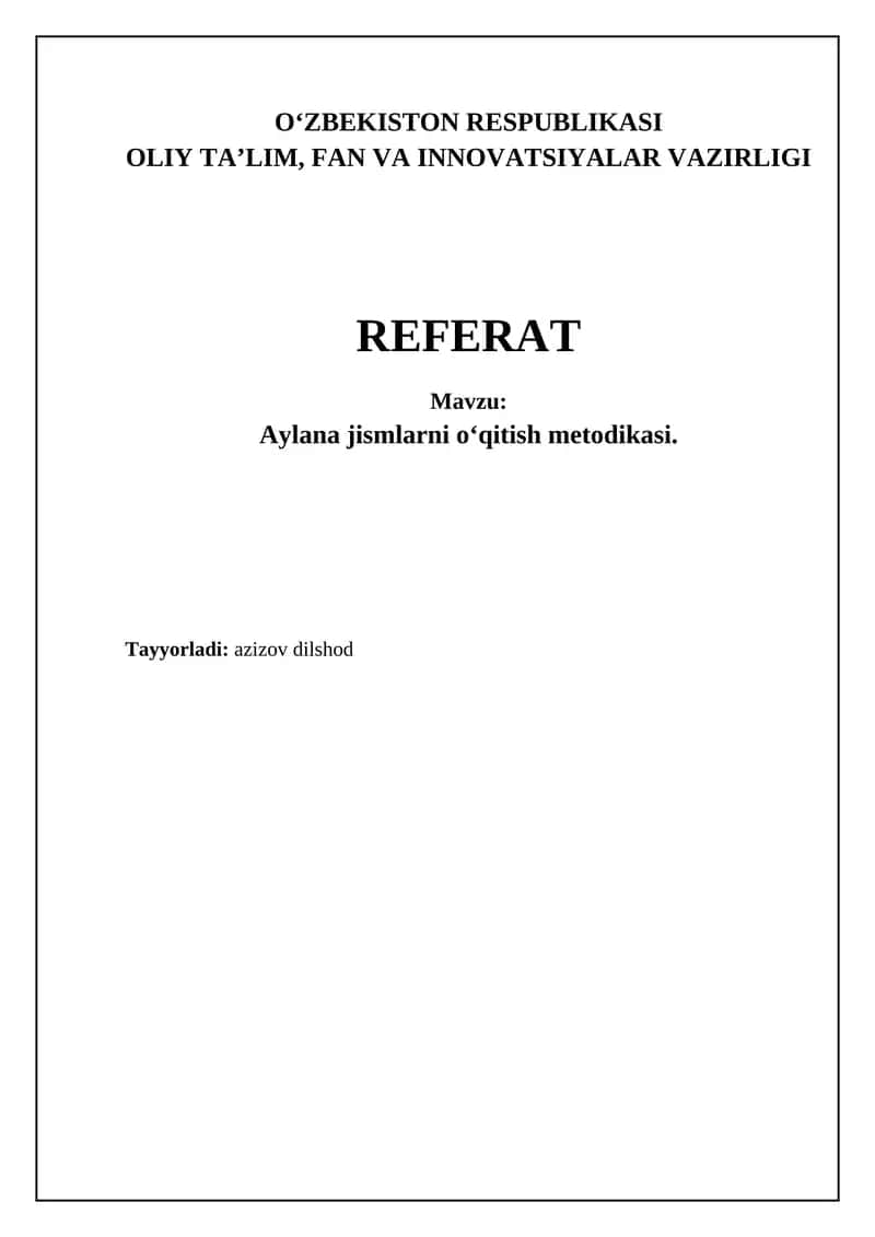 Aylana jismlarni o‘qitish metodikasi 1