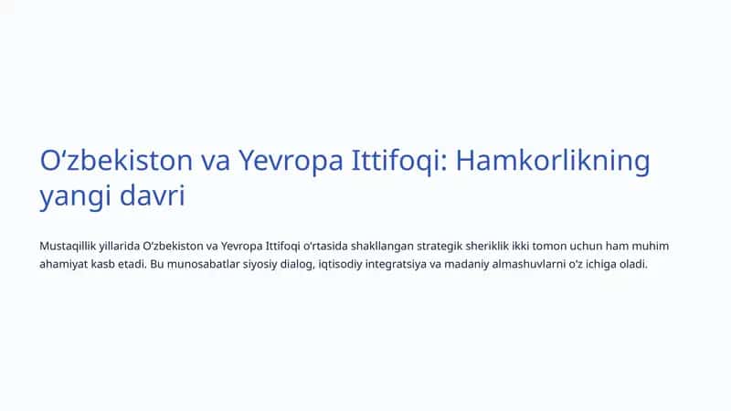 Oʻzbekiston va Yevropa Ittifoqi: Hamkorlikning yangi davri 1