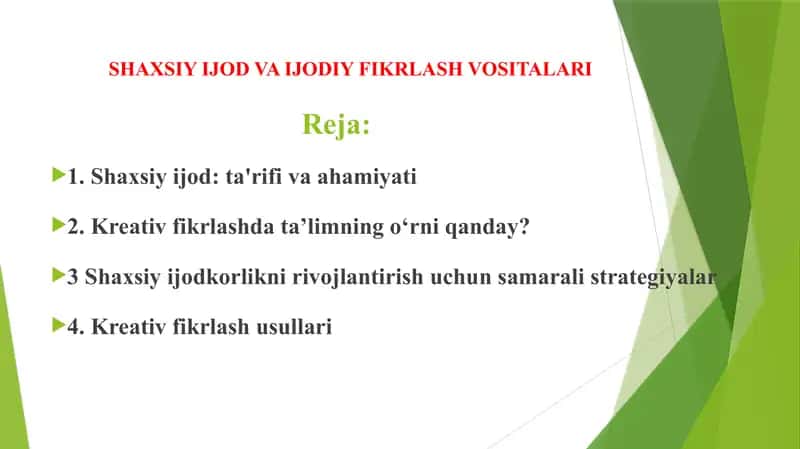 Shaxsiy ijod va ijodiy fikrlash vositalar 1