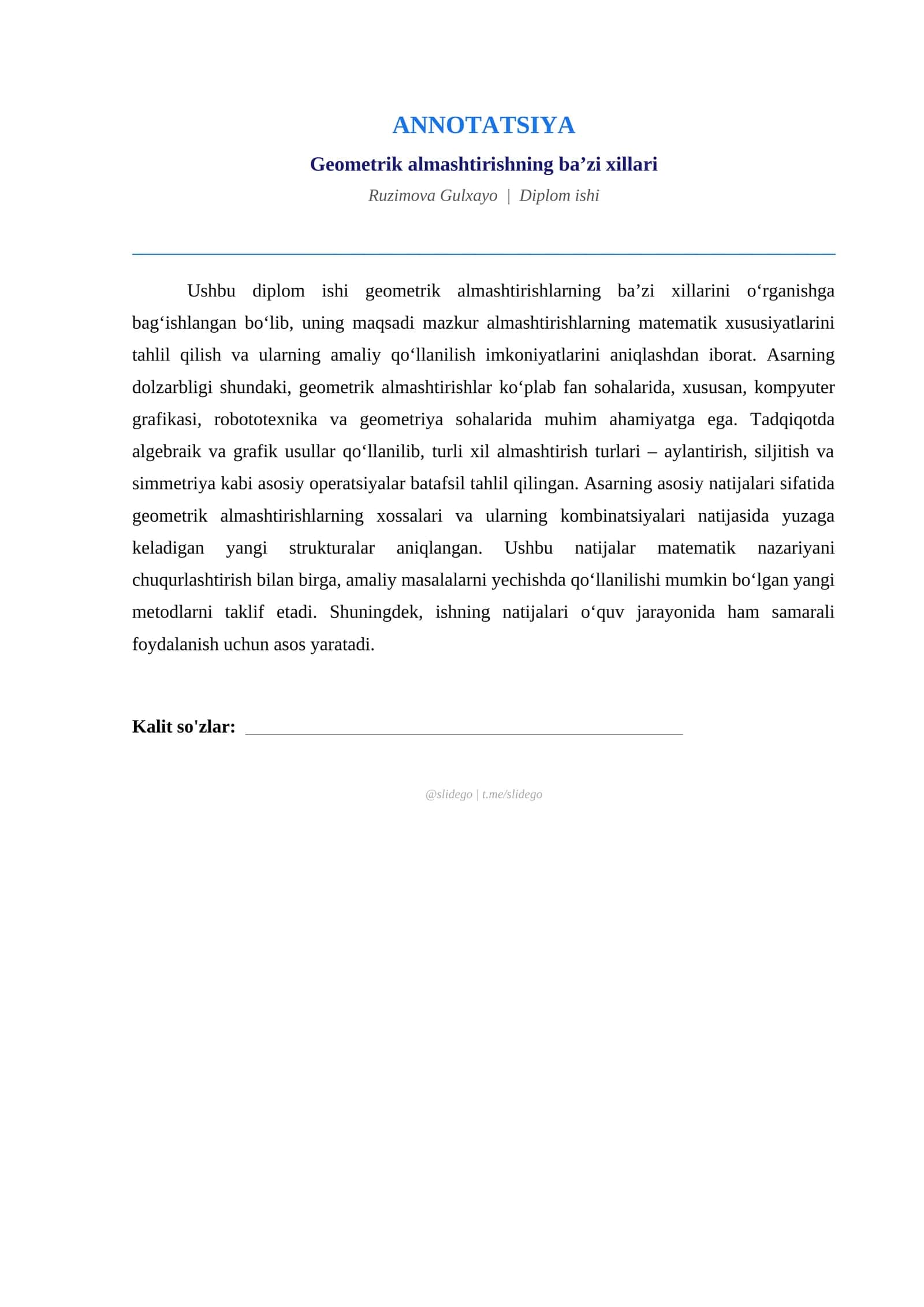 Geometrik almashtirishning baʼzi xillari 1