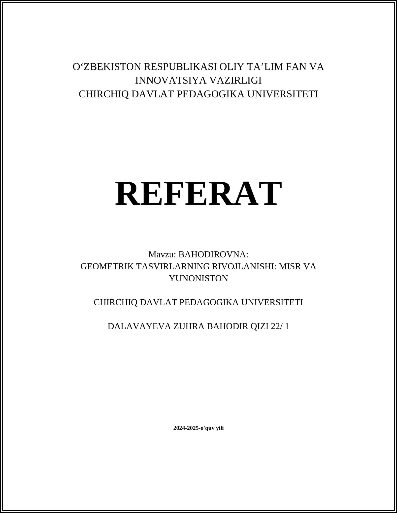 GEOMETRIK TASVIRLARNING RIVOJLANISHI: MISR VA YUNONISTON 1