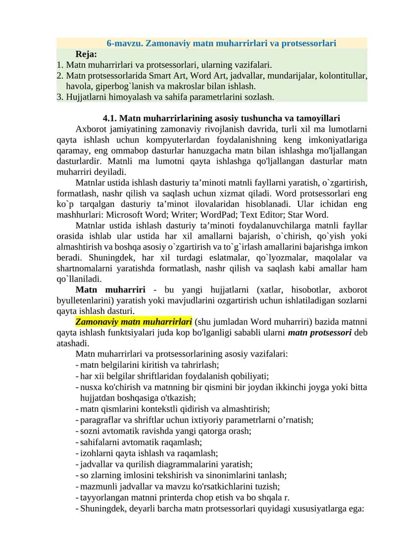 Zamonaviy matn muharrirlari va protsessorlari 1