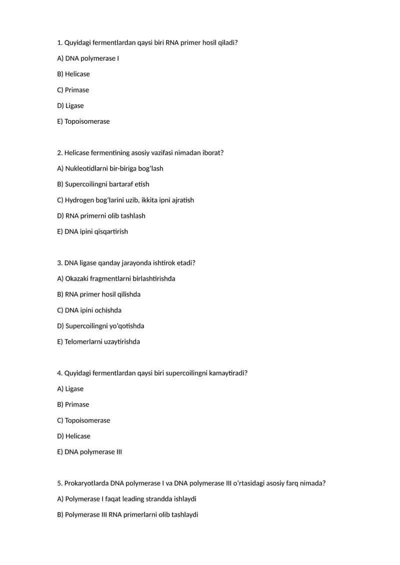 Test Hujayra biologiyasi (Cell Biology). 1