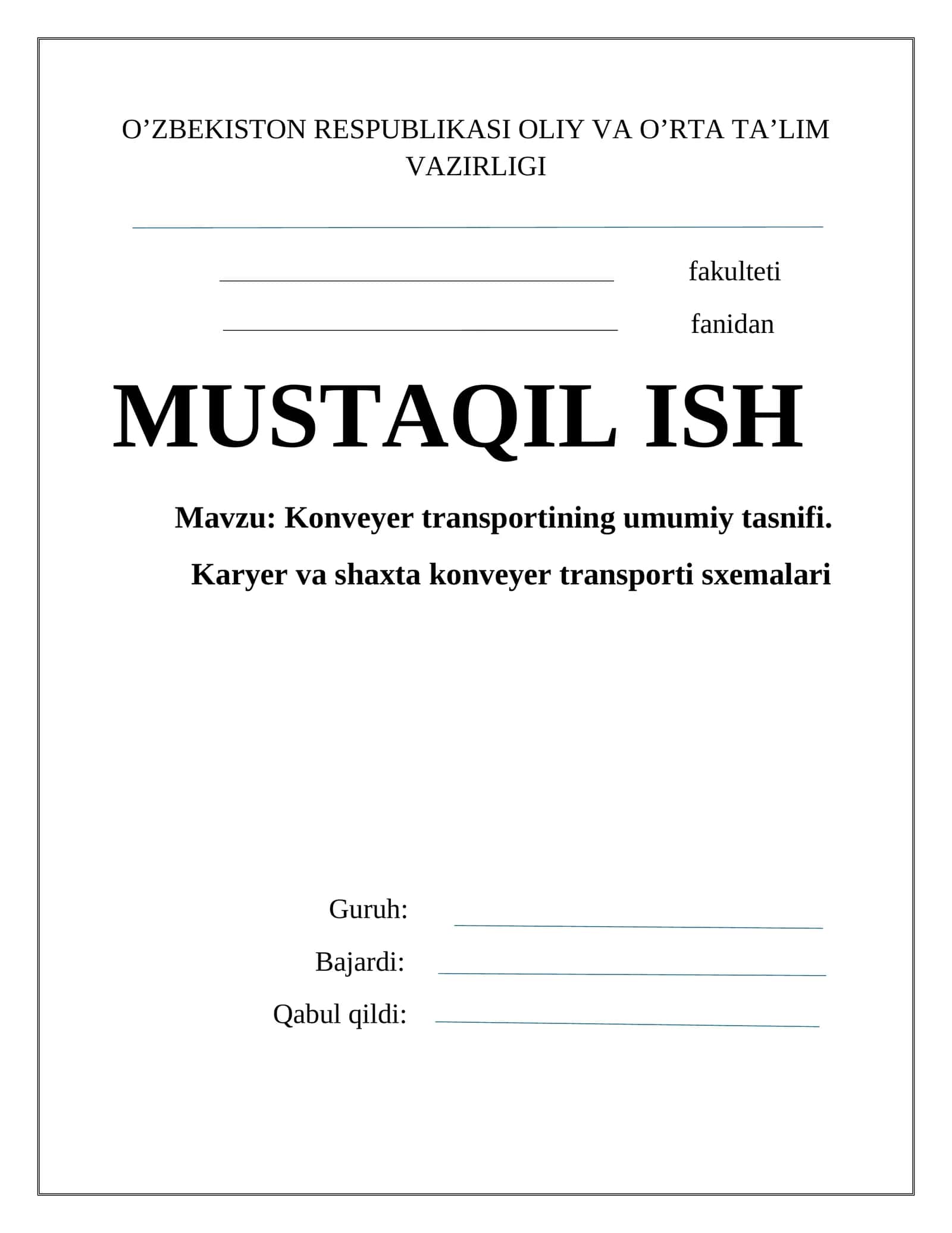 Konveyer transportining umumiy tasnifi 1