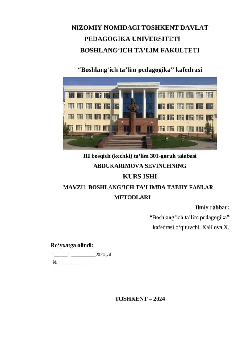 BOSHLANG‘ICH TA’LIMDA TABIIY FANLAR METODLARI 1