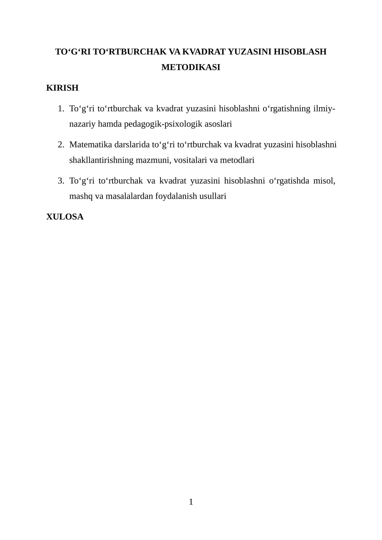 To‘g‘ri to‘rtburchak va kvadrat yuzasini hisoblash metodikasi 1