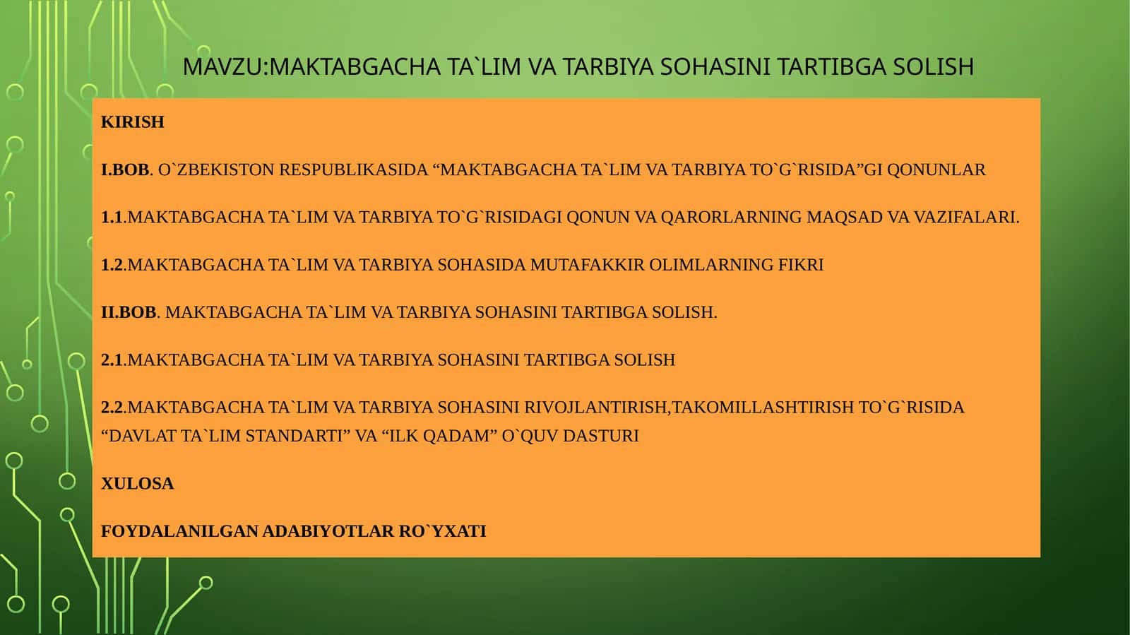 Maktabgacha ta'lim va tarbiya sohasini tartibga solish 1