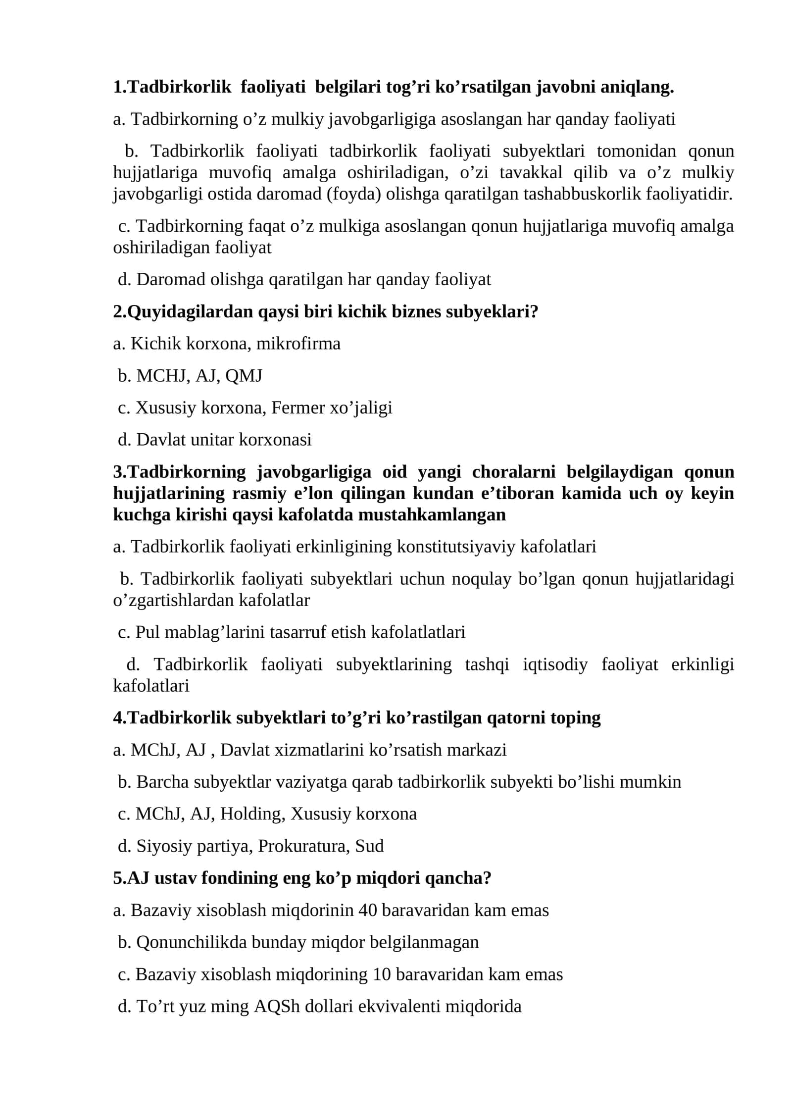 Tadbirkorlik faoliyati belgilari 1