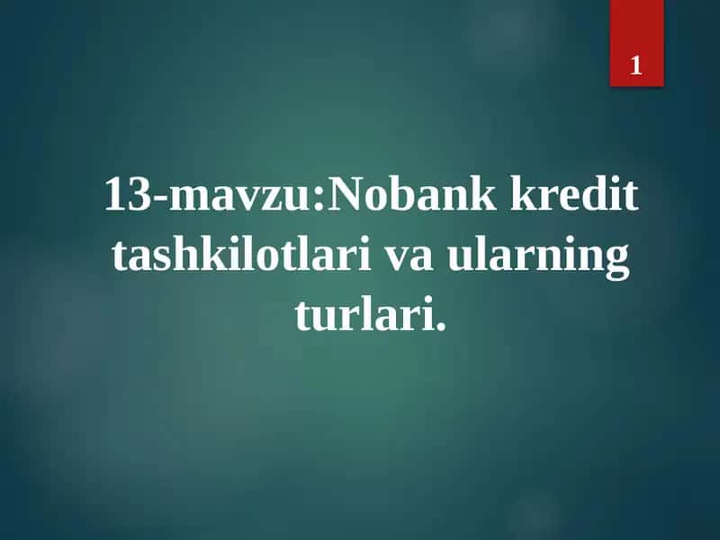 Nobank kredit tashkilotlari va ularning turlari 1