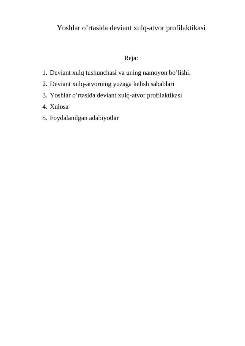 Yoshlar o’rtasida deviant xulq-atvor profilaktikasi 1