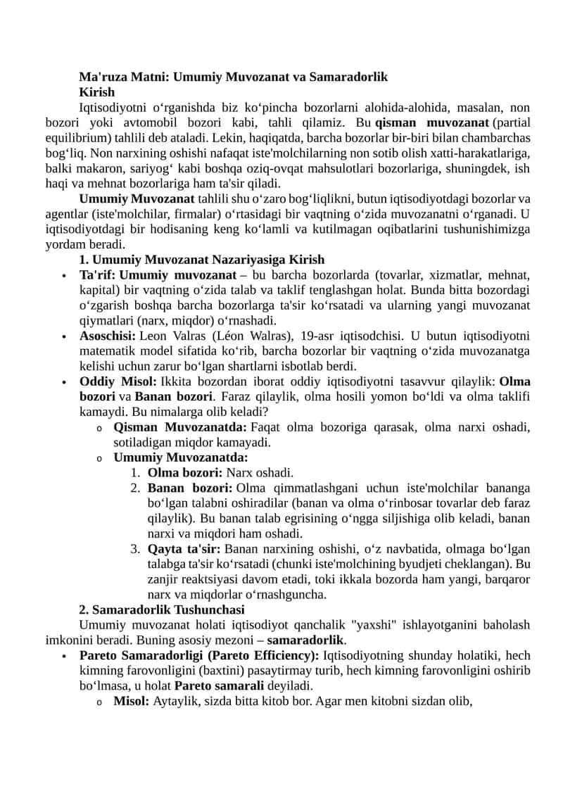 Umumiy Muvozanat va Samaradorlik 1