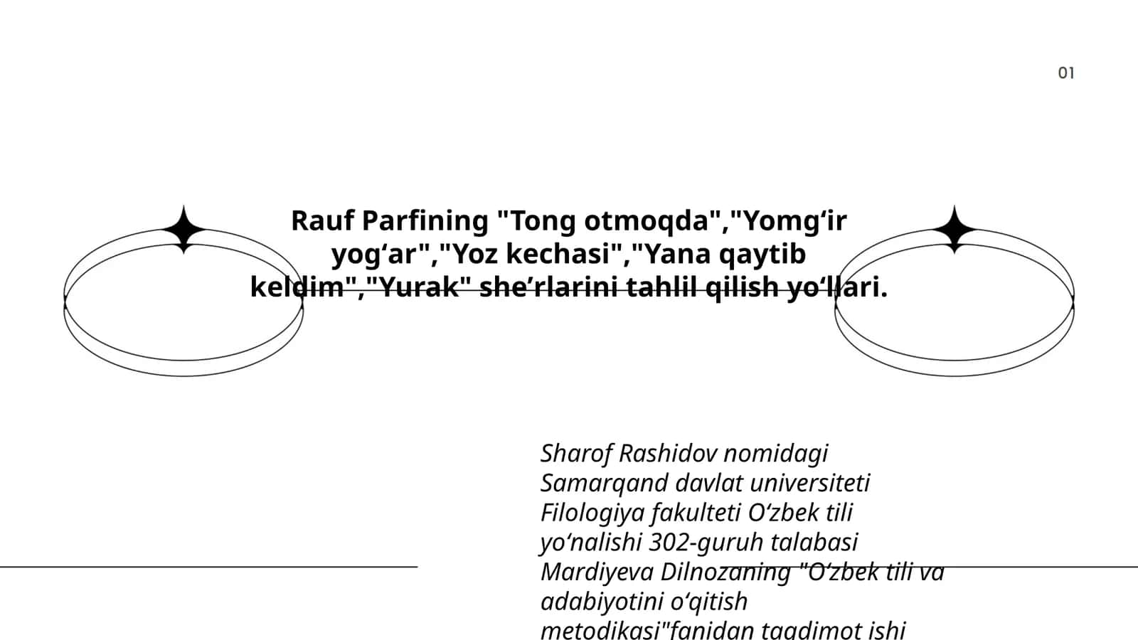 "Oʻzbek tili va adabiyotini oʻqitish metodikasi" fanidan taqdimot ishi 1