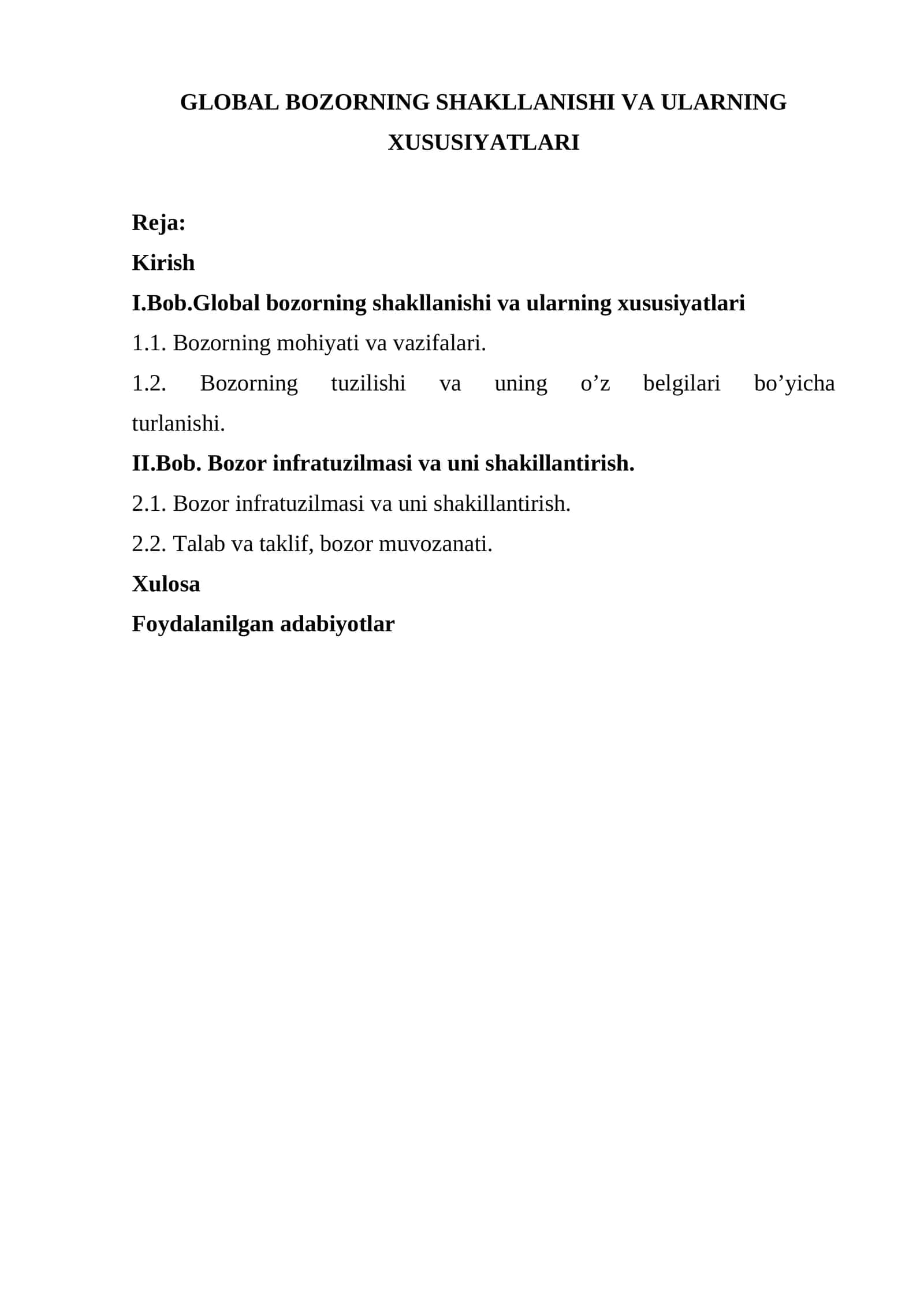 GLOBAL BOZORNING SHAKLLANISHI VA ULARNING XUSUSIYATLARI 1