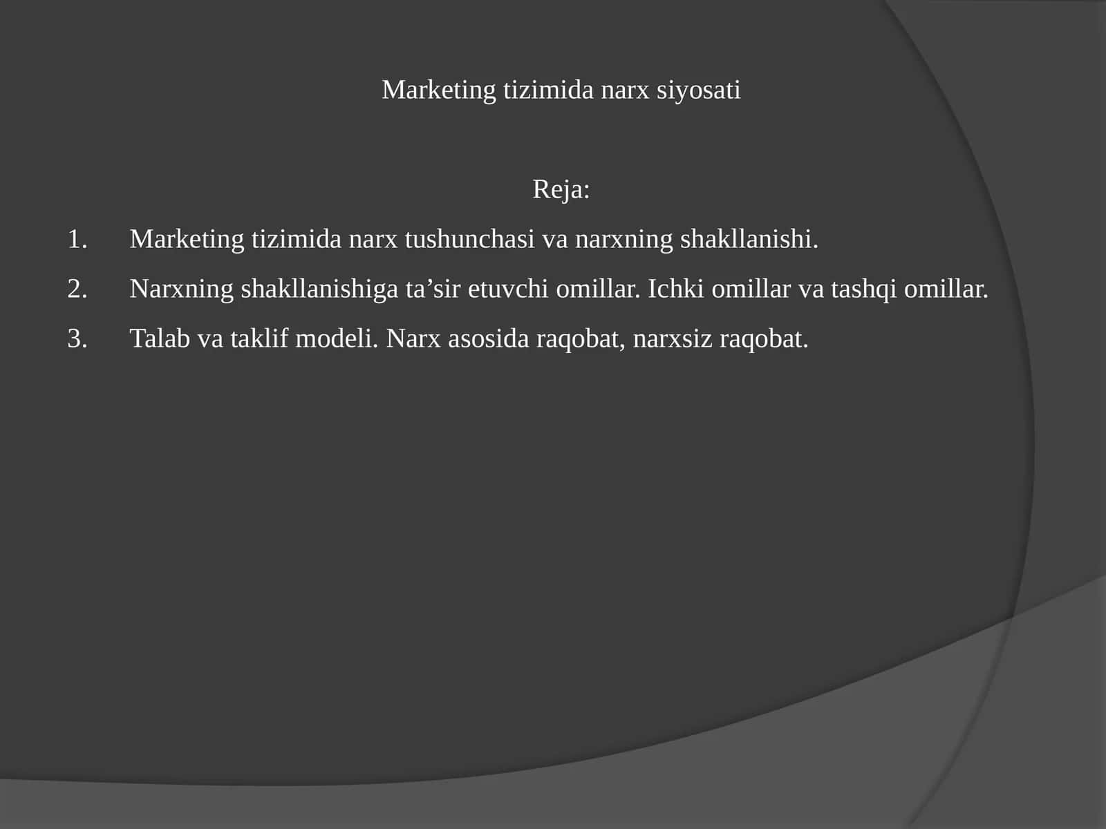 Marketing tizimida narx siyosati 1