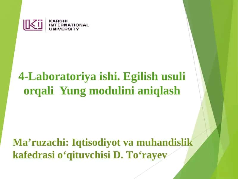 Egilish usuli orqali Yung modulini aniqlash 1