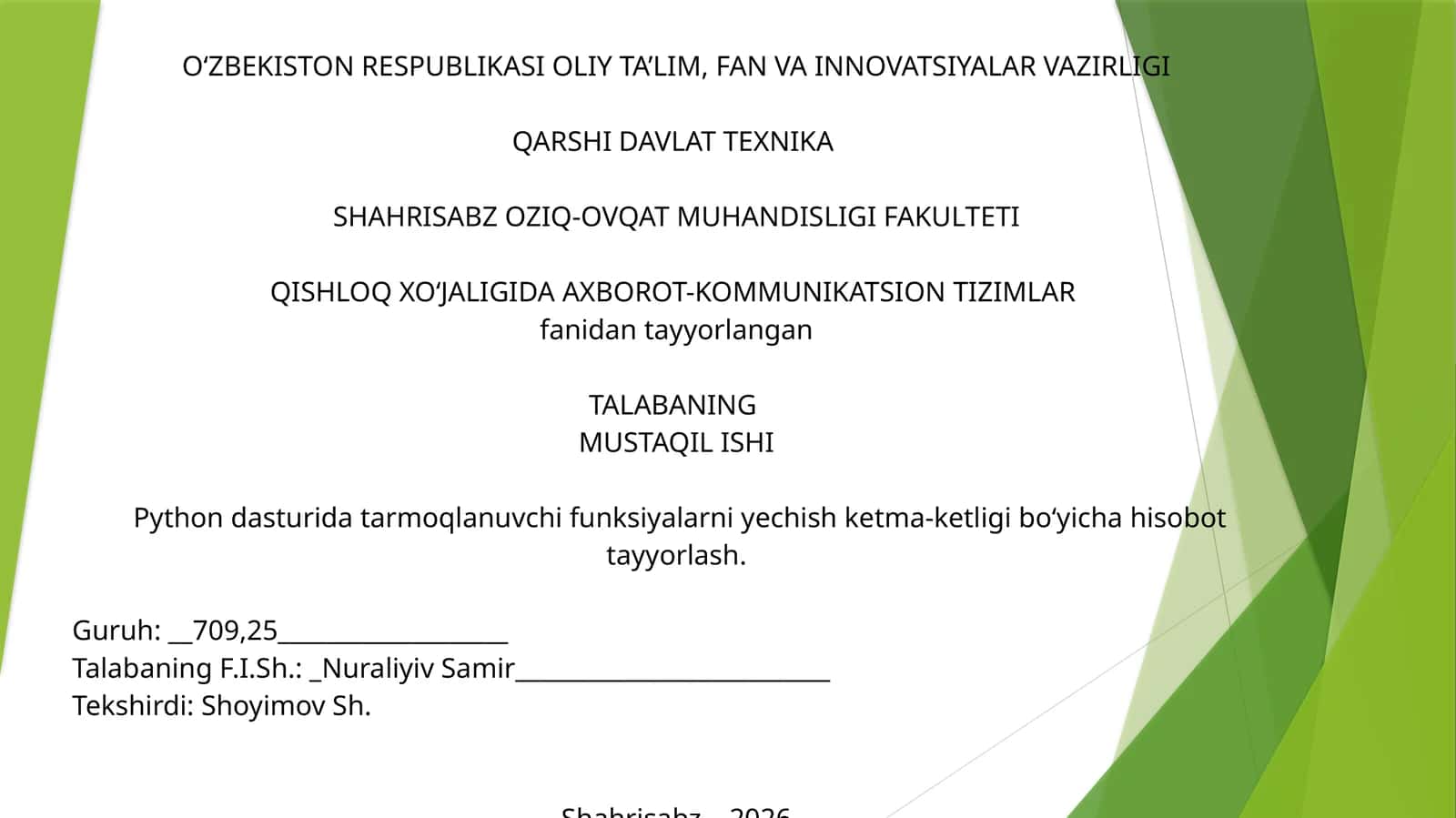 QISHLOQ XOʻJALIGIDA AXBOROT-KOMMUNIKATSION TIZIMLAR 1