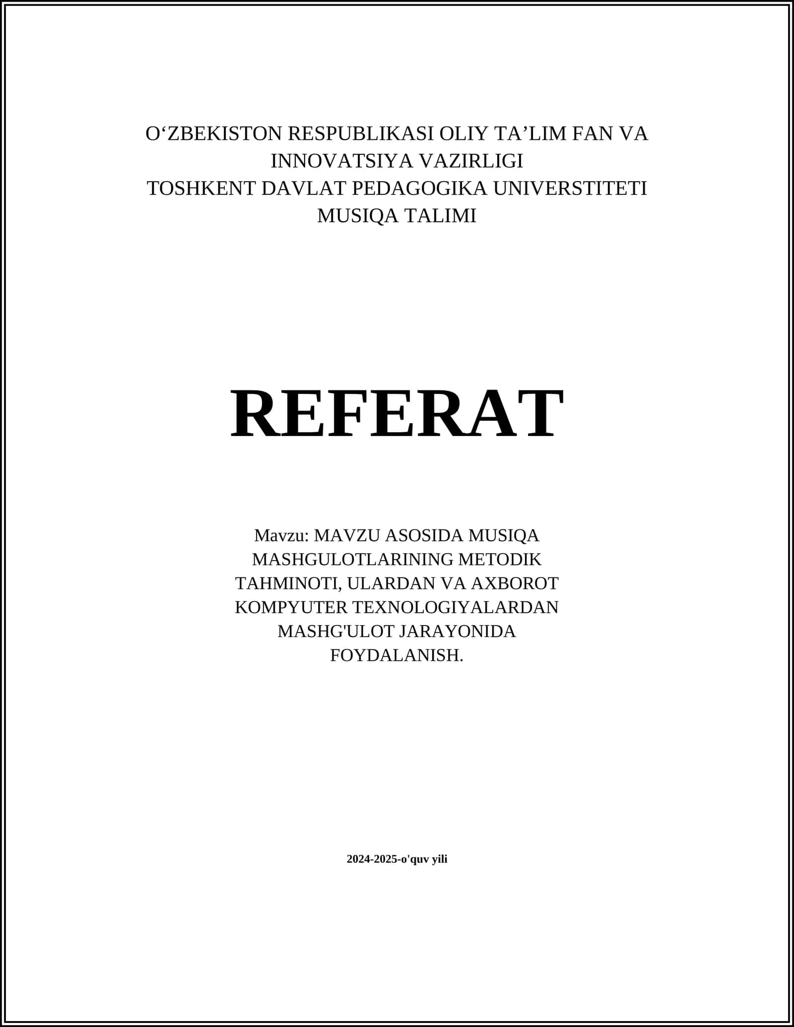 Musiqa Mashg'ulotlarining Metodologik Asoslari 1